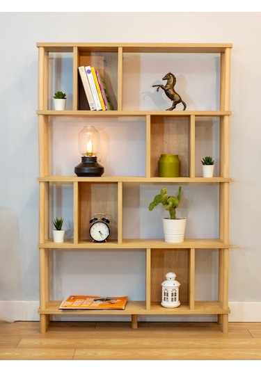5 Raflı Modern Dekoratif Kitaplık Klasörlük Mutfak Rafı Çok Amaçlı Düzenleyici Raf-safir Meşe Safir Meşe