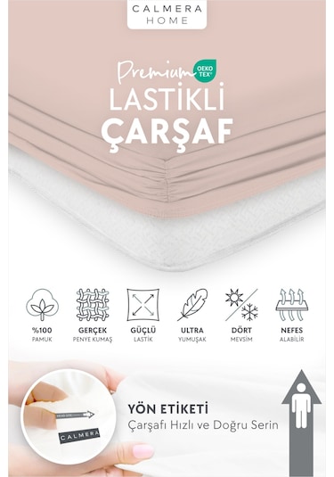 Calmera %100 Pamuk Penye Lastikli Çarşaf Tek Kişilik 90x190 - 100x200 - 120x200 Pudra