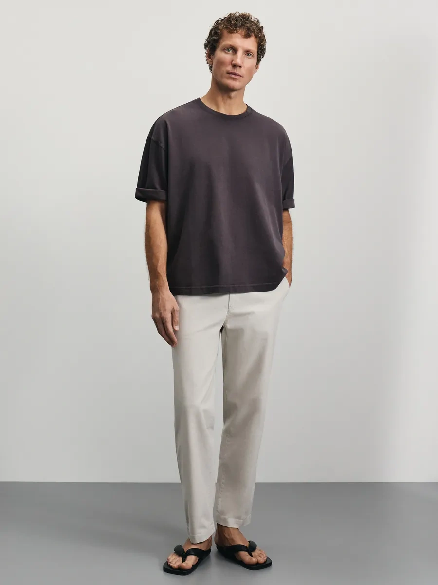 Zarına Oversize Yazlık Pamuklu Düz Renkli Tişört 430281108 Koyu Kahverengi