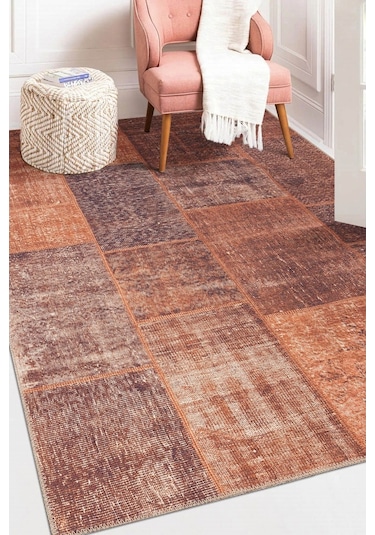 Jazz Patchwork Desenli Dokuma Taban Dekoratif Turuncu Halı (Al 62