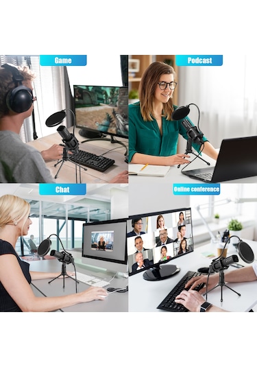 Padalink Kardiyak Yönlendirmeli Kondenser Mikrofon, Gürültü Engelleyici + Saçak + 2 Usb Kablosu İle Bilgisayar/ Telefon Uyumlu, 48khz Net Ses Kaydı