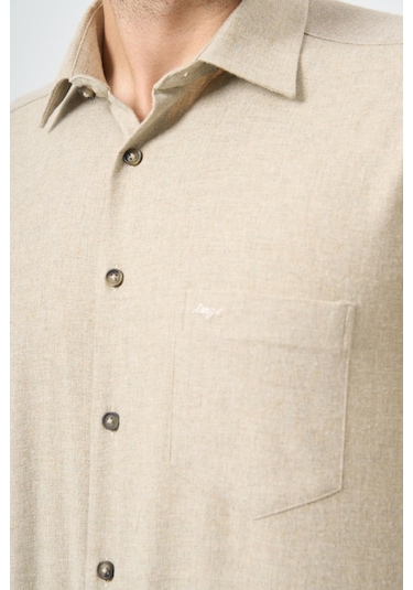 Açık Bej Uzun Kol Düz Gabardin Sert Yaka Cepli Pamuklu Classic Comfort Fit Gömlek 1004245168 Açık Bej