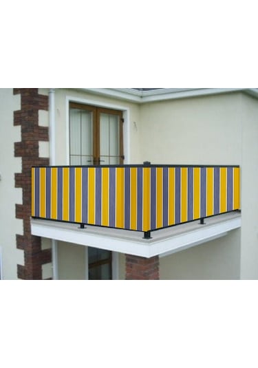 Ceylan Home Balkon Demir Perdesi Kuş Gözü Sarı Gri Çizgili Ölçü Seçenekli Gri