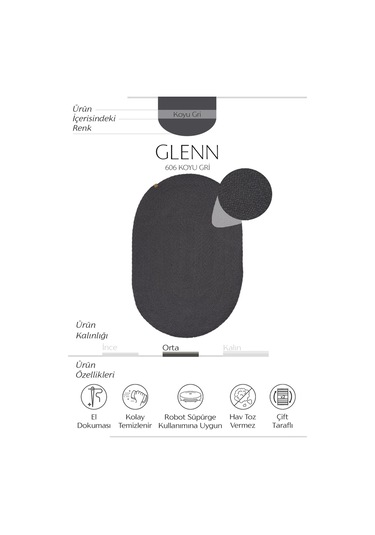 Cool Halı Glenn 606 Antrasit Banyo Halısı Antre Halısı Hasır Dokulu Oval Banyo Paspas Mutfak Halısı