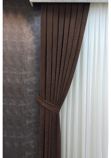 Mosso Fon Perde Düz Renk Kahverengi