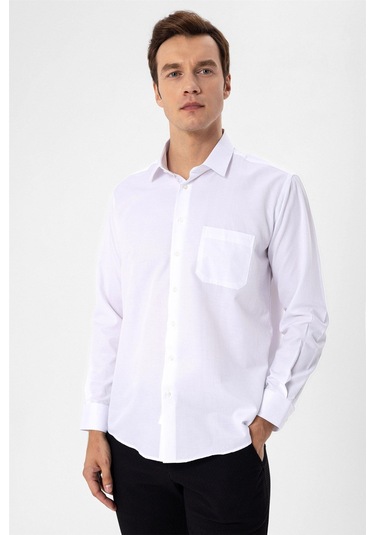 SÜVARİ Beyaz Regular Armürlü Klasik Yaka Gömlek Beyaz