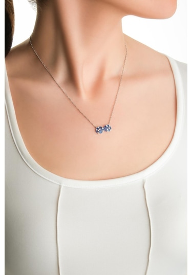 So Chic Sonsuz Mavi 18 Ayar Beyaz Altın Kaplama 45 Cm Gümüş Kolye Beyaz