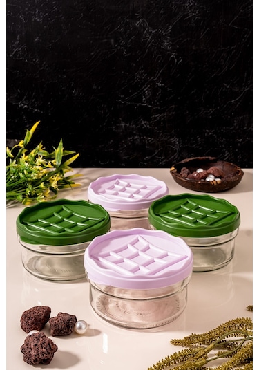 Çarşıdayız 4'lü Cam Mika Kapaklı Kavanoz Seti - Şık Ve Pratik Tasarım Mutfakta Düzen Ve Estetik Şeffaf