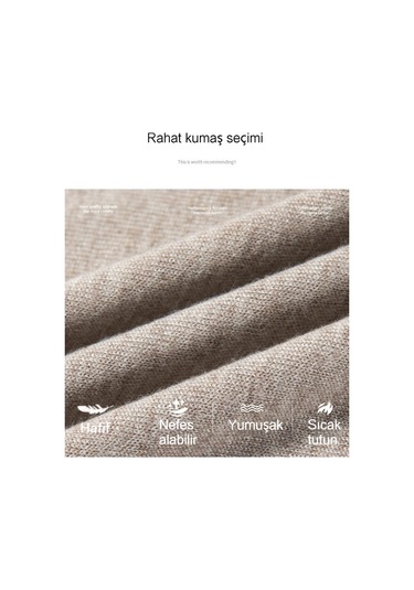 Sonbahar Yeni Stil Genç İnce Düz Renk Yaka Alt Erkek Yün Kazak Bej