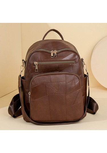 Sırt Çantası Kadınlar İçin Yeni Stil Şık Çok Yönlü Sırt Çantası Hafif Pu Bayan Omuz Çantası Basit Büyük Kapasiteli Sırt Çantası Kahverengi Ana Resim Rengi Diğer