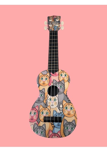 Hawiian Soprano Kedi Desenli Komposit Ukulele
