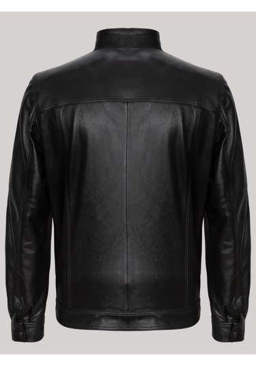 Hakiki Kuzu Derisi Siyah Erkek Deri Mont Dik Yaka Deri Ceket Siyah