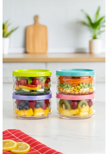 Porsima Lapis 4l Ü Hava Geçirmez Cam Kavanoz Kahvaltılık Seti Renkli Kapaklı Saklama Kabı 400ml Çok renkli