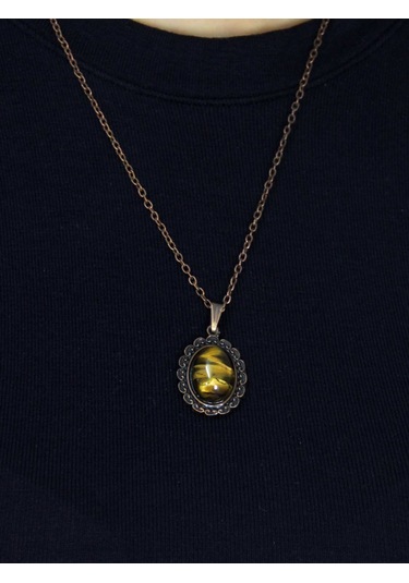 Doğal Taş Kaplangözü Doğal Taşlı Kadın Doğal Taş Otantik Kolye Euk27bkg Kahverengi