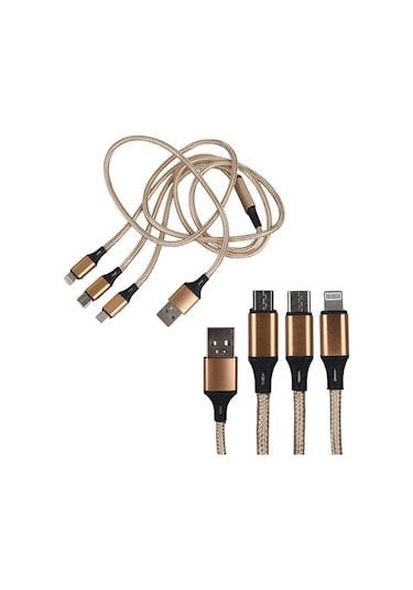 Powermaster Pm-2368 Micro Usb - Type-c - Lightning Şarj Ve Data Kablosu 2.1 Amper 110cm Örgülü