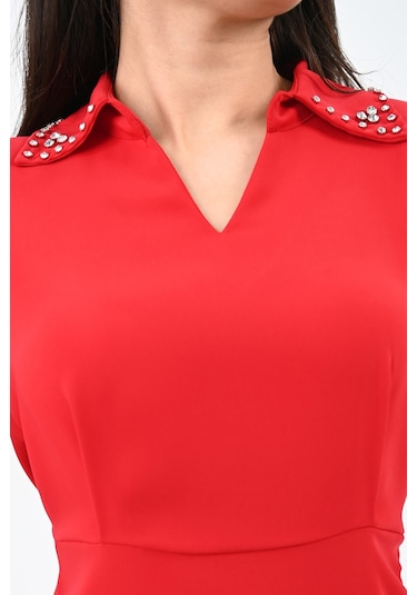 Kadın Yaka Taş İşleme Detaylı Elbise 5210-24 001