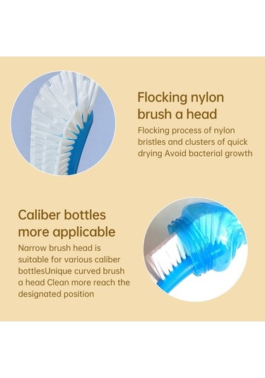 Flybuy 2 Adet Naylon Bebek Şişe Fırçası, Temizleyici Çocuk Şişe Fırçası, 45x250 Mm, Mavi/pembe