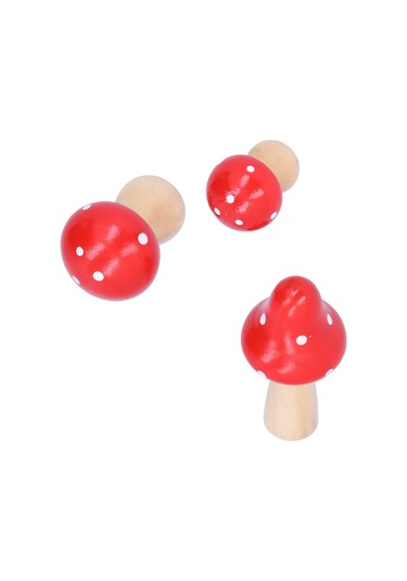 Konesam Kırmızı Ahşap Mantar Dekoratif Süs 3'lü Set - Ev, Ofis, Çalışma Odası Dekoru - Doğal, Dayanıklı Ve Hediye Uygun