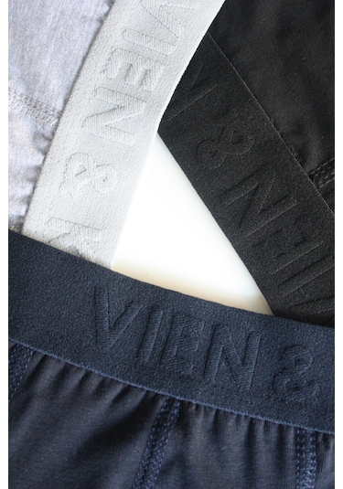 Vien&Karl Erkek Siyah Gri Lacivert 6 Lı Kutu Düz Likralı Boxer Gri