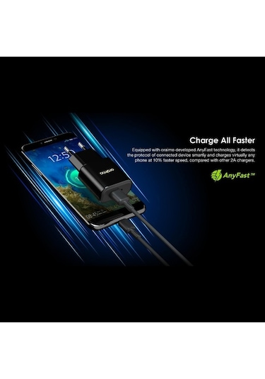 Fastbuy Siyah 2a Lightning Şarj Seti, Euro Şarj Aleti + 1m Kablo, Ani Akım, Kısa Devre & Sıcaklık Koruma