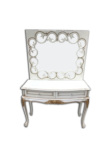 Dresuar Elzem Klasik Model Kayın Aslan Oymalı Ayak Parlak Beyaz  V Beyaz