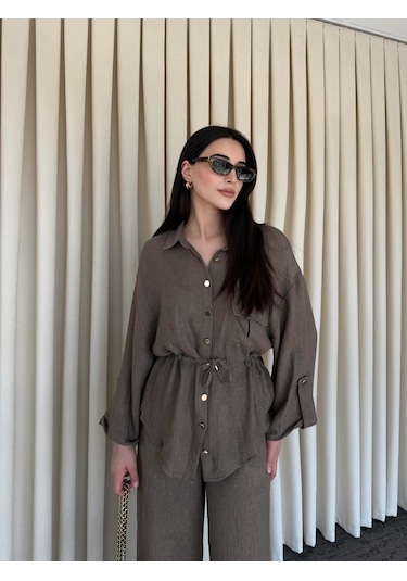 Laluvia Koyu Kahve Gömlek Pantolon Takım - 51311 Kahverengi