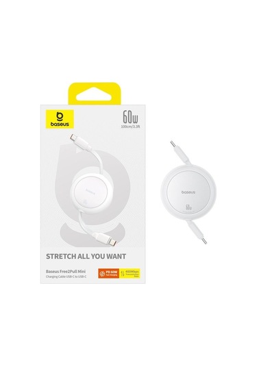 Baseus Free2pull Mini Charging Cable Usb-c To Usb-c 60w 1m Beyaz