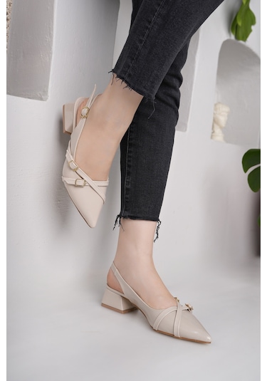 Luis A Costa 3 Tokalı Bej 4 Cm Topuklu Ayakkabı Siyah