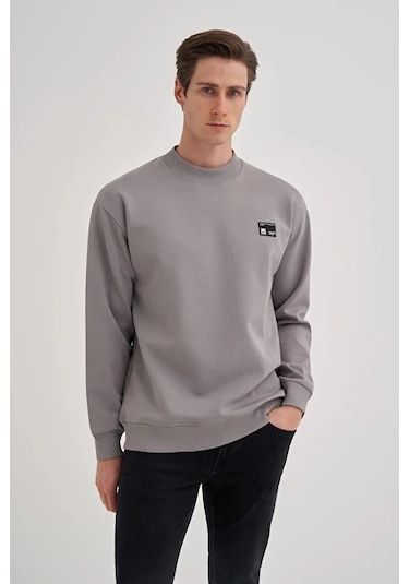 Cazador Relax Fit Pamuk Karışımlı Scuba Kumaş Sweatshirt-52480 Gri