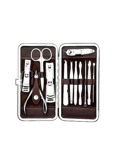 Profesyonel Çelik Manikür Pedikür Seti 12 Parça Çok Renkli