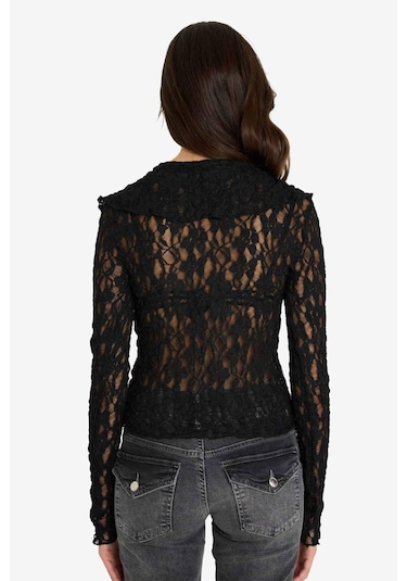 Defacto Slim Fit Dar Kesim V Yaka Dantel Uzun Kollu Bluz G4439ax25wnbk81 Siyah-bk81