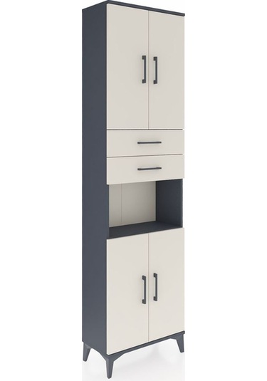 Arges Dolap 4 Raflı 2 Çekmeceli 4 Kapaklı 60x30x221 Antrasit-... Antrasit