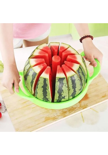 Springsun Paslanmaz Çelik Karpuz Dilimleyici - Kaymaz Sap İle Kolay Kullanım Yeşil