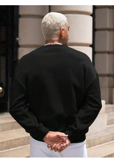 Coko Serisi Manfinity Sporsity Letter Graphic Drop Shoulder Sweatshirt Siyah-pg-8868 Siyah