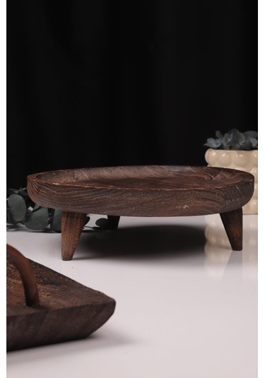 Bambum 2 Parça Pavlonya Elegant Ahşap Sunum Ve Servis Seti Kulplu Dikdörtgen Ve Yuvarlak Servis Tabakları Ahşap