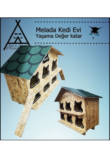 Melada Kedi Evi Dış Ortam Uygun Ahşap Kedi Evi Osb 100x95x50 Cm