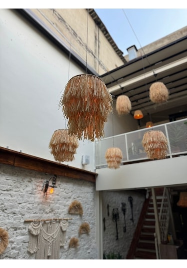 Püsküllü 3 Katlı Rafya Hasır Dekoratif Sarkıt Avize Diğer