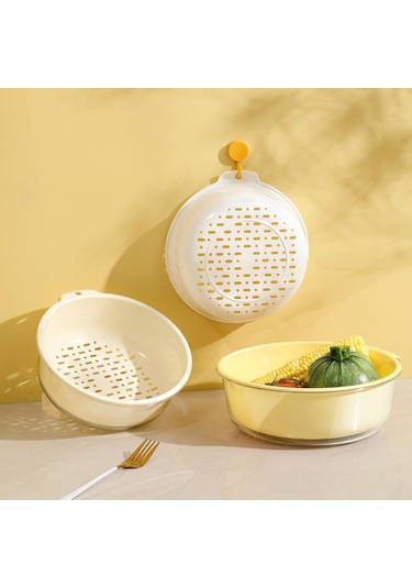 Homyl 3 Parça Sebze Yıkama Sepeti Ev Tezgahı Restoran İçin Pratik Sarı