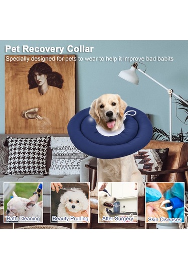 Geeroyoo Evcil Hayvanlar İçin Ayarlanabilir Boyunluk - Yara Koruma Ve Tırmalama Önleyici, Lacivert, 35cm Çap, Hafif Ve Konforlu. Mavi