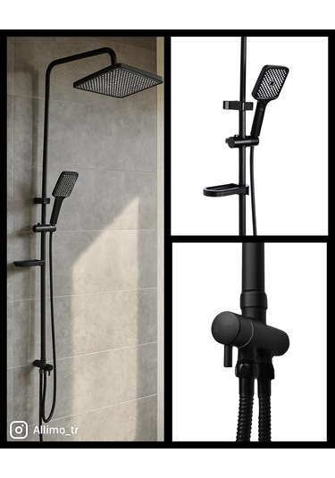 Allimo Duvara Sabitlenen Prinç Yönlendiricili Siyah Duş Takımı