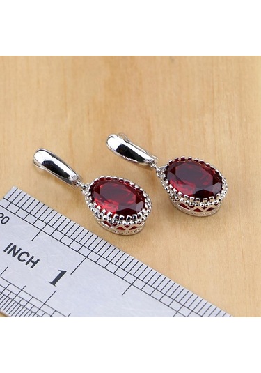 Pomoiii Doğal 925 Gümüş Takı Kırmızı Birthstone Charm Takı Setleri Kadın Küpe/kolye/kolye/yüzük/bilezik Gökyüzü Mavisi 6