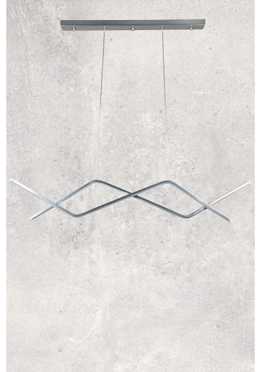 Utku Modern Tasarım Krom Renk Yemek Masası Üstü - Mutfak - Salon Beyaz Led 2 Li Avize Krom