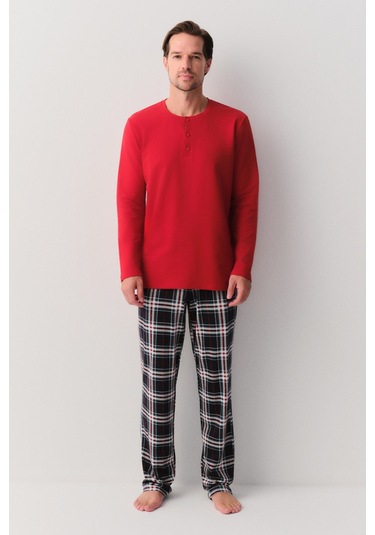 Suwen Robert Erkek Pijama Takımı Sh263066601352 Lacivert Ekose