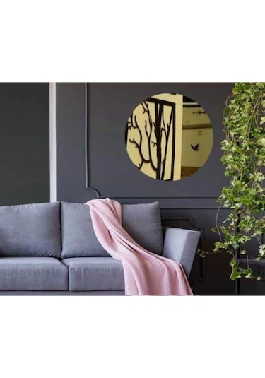 Dekoratif Ayna Yuvarlak Altın Pleksi Duvar Süsü 2 Adet Altın