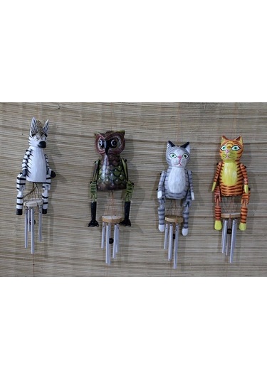 Ahşap Hayvan Figürlü Rüzgar Çanı Model 2 Renkli