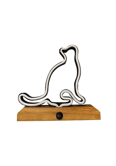 Işıklı Tablo Marketi Kedi Figürlü Neon Gece Lambası Amber Sarı