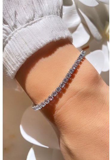 Gümüş Kaplama Zirkon Taşlı Su Yolu Bileklik Çok Renkli