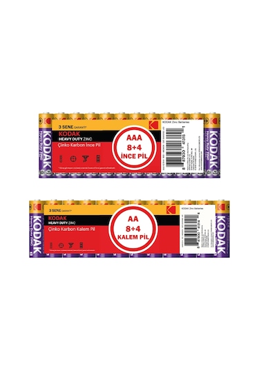 Kodak Çinko Karbon 12 Adet AAA ve 12 Adet AA Pil 24 Adet