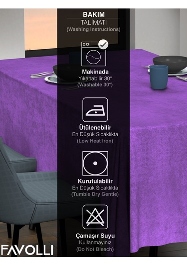 Kadife Dokulu Menekşe Moru Masa Örtüsü Menekşe Moru