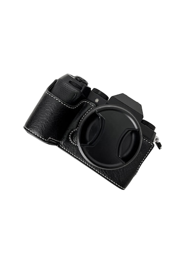 Shineyee Fujifilm Xs20 Kamera İçin Suni Deri Çantası - Askılı Kayışlı, Siyah Renkli Koruyucu Kılıf Gri